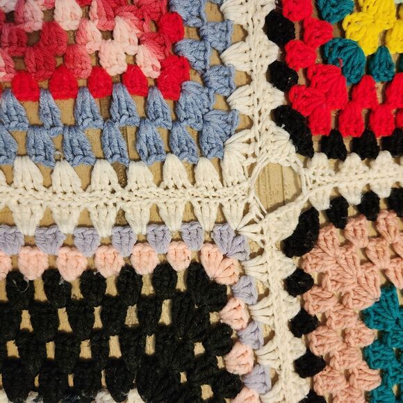 Vtg Handmade Granny Square Afghan Retro Cottagecore FULL/QUEEN 104x65" Y2K *read - Picture 6 of 16